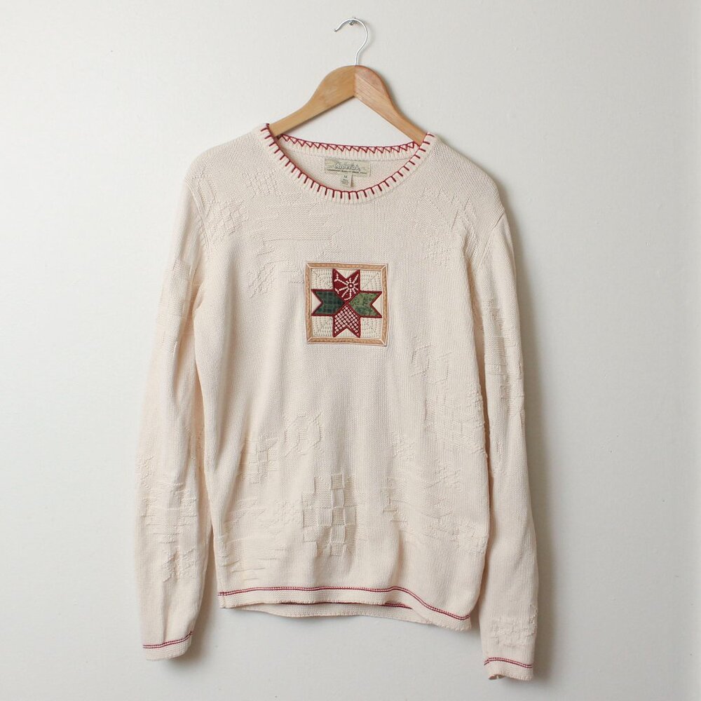 Cabelas Christmas Sweater Women Medium Cream Holiday